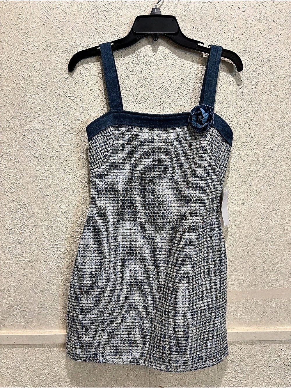 City Vibe Tweed Mini Dress in Blue & White Size 3 NWT